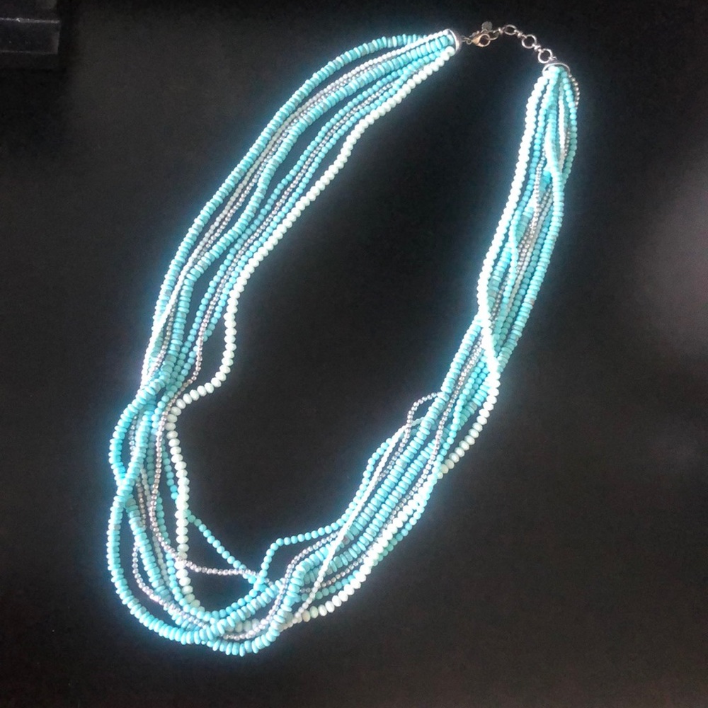 Teal multi strand beaded necklace
